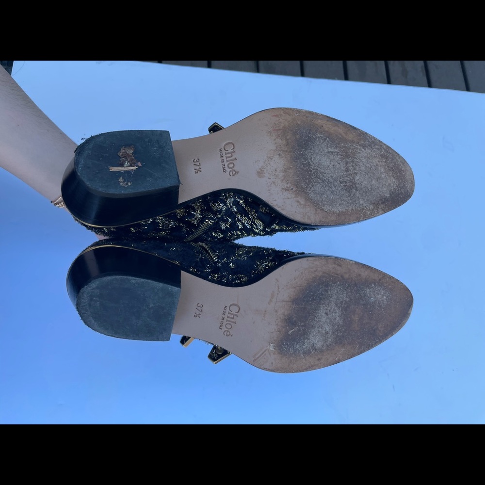 ❌SOLD❌Chloé Gold Susanna Glittery Velvet Ankle Booties Black Shimmer - Picture 14 of 15